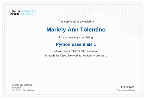 Python Essentials 1 Certificate